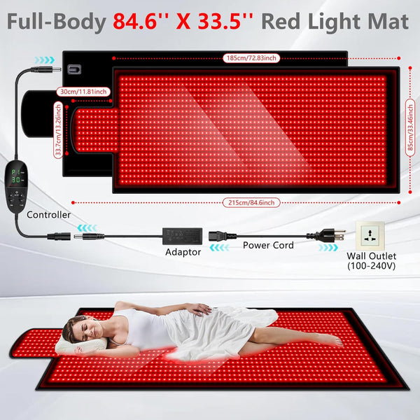 84.6'' X 33.5'' LED 660nm Red Light Therapy Mat 850nm Near Infrared Light Therapy Devices Extra Large Pads for Whole Full Body, Pain Relief, Black