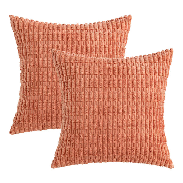 MIULEE Pack of 2 Corduroy Decorative Throw Pillow Covers 18x18 Inch Soft Boho Striped Pillow Covers Modern Farmhouse Christmas Home Decor for Sofa Living Room Couch Bed Cream White