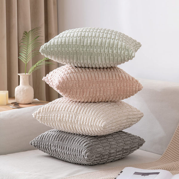 MIULEE Pack of 2 Corduroy Decorative Throw Pillow Covers 18x18 Inch Soft Boho Striped Pillow Covers Modern Farmhouse Christmas Home Decor for Sofa Living Room Couch Bed Cream White