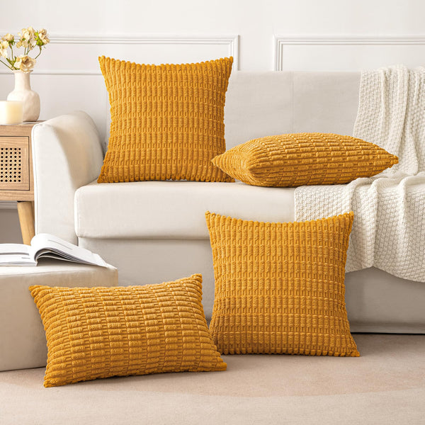 MIULEE Pack of 2 Corduroy Decorative Throw Pillow Covers 18x18 Inch Soft Boho Striped Pillow Covers Modern Farmhouse Christmas Home Decor for Sofa Living Room Couch Bed Cream White