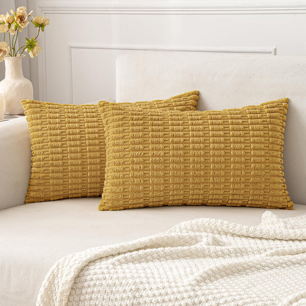 MIULEE Pack of 2 Corduroy Decorative Throw Pillow Covers 18x18 Inch Soft Boho Striped Pillow Covers Modern Farmhouse Christmas Home Decor for Sofa Living Room Couch Bed Cream White
