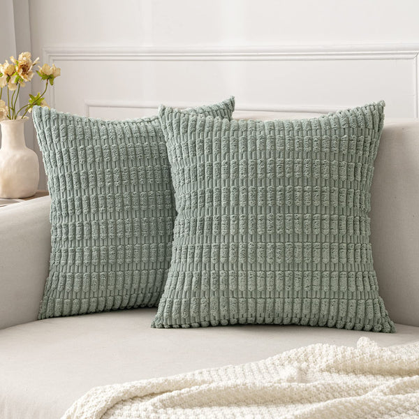MIULEE Pack of 2 Corduroy Decorative Throw Pillow Covers 18x18 Inch Soft Boho Striped Pillow Covers Modern Farmhouse Christmas Home Decor for Sofa Living Room Couch Bed Cream White
