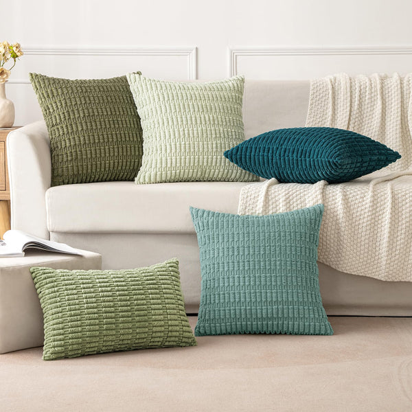 MIULEE Pack of 2 Corduroy Decorative Throw Pillow Covers 18x18 Inch Soft Boho Striped Pillow Covers Modern Farmhouse Christmas Home Decor for Sofa Living Room Couch Bed Cream White