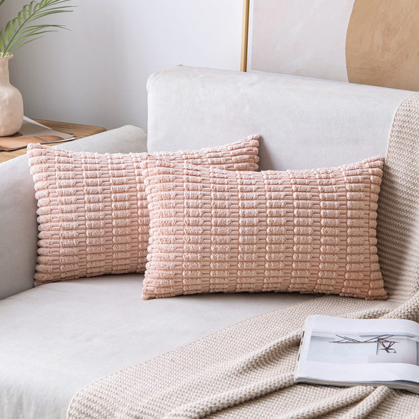 MIULEE Pack of 2 Corduroy Decorative Throw Pillow Covers 18x18 Inch Soft Boho Striped Pillow Covers Modern Farmhouse Christmas Home Decor for Sofa Living Room Couch Bed Cream White