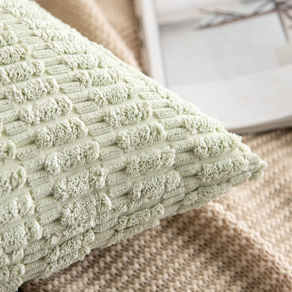 MIULEE Pack of 2 Corduroy Decorative Throw Pillow Covers 18x18 Inch Soft Boho Striped Pillow Covers Modern Farmhouse Christmas Home Decor for Sofa Living Room Couch Bed Cream White