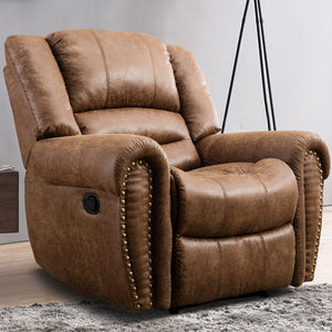 INZOY Leather Recliner Chair, Heavy Duty Manual Reclining Sofa Single Lounge Sofa for Living Room, Home Theater Seating, Light Brown