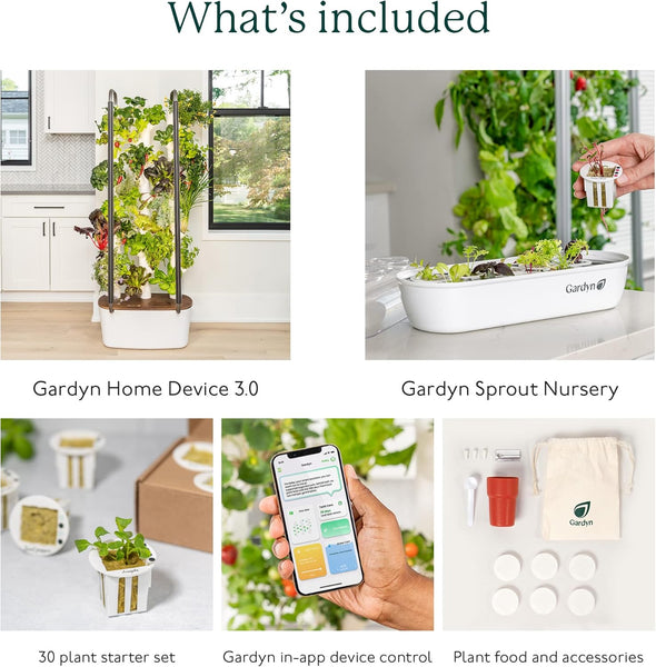 Gardyn 3.0 Bundle with Hydroponics Growing System Vertical Indoor Garden & Nursery (3.0 Gardyn Plus 30 Free Non-GMO Plants, LED Grow Lights, 30 Day Kelby Trial Membership & Nursery)