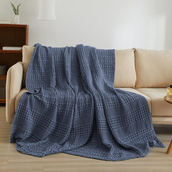 PHF 100% Cotton Waffle Weave Throw Blanket for Couch - Lightweight Washed Cotton Throw Blanket for Bed - 50"x60" Aesthetic Breathable Blanket for Room Decor & Office - Oatmeal