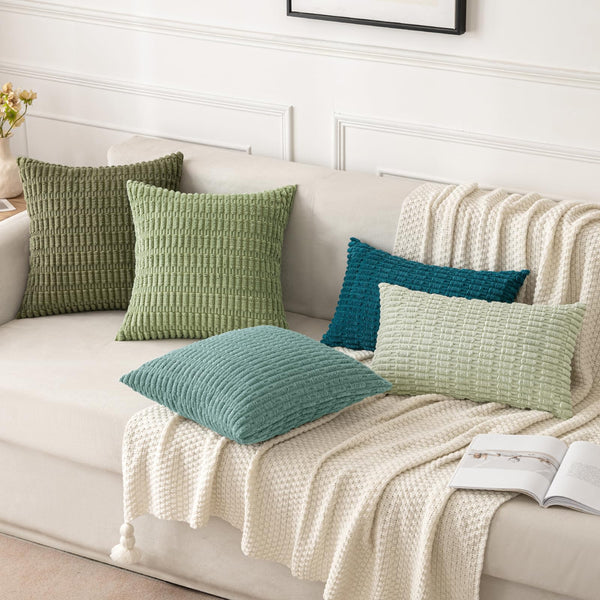 MIULEE Pack of 2 Corduroy Decorative Throw Pillow Covers 18x18 Inch Soft Boho Striped Pillow Covers Modern Farmhouse Christmas Home Decor for Sofa Living Room Couch Bed Cream White