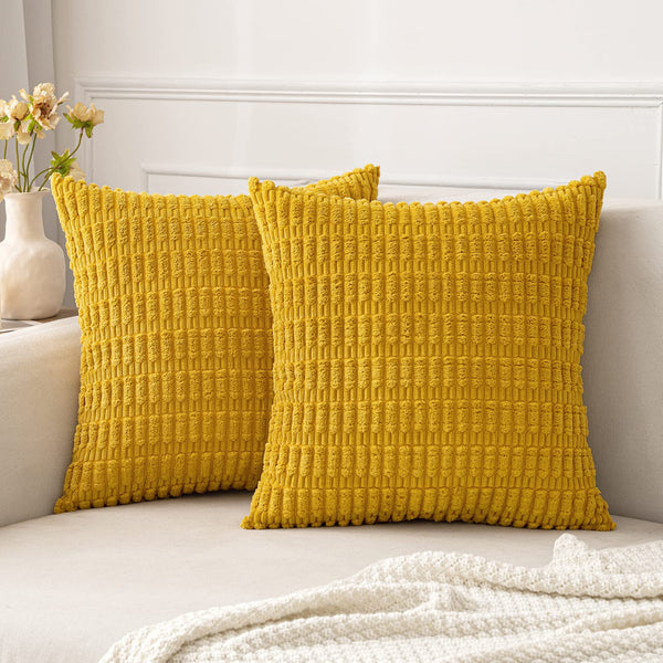 MIULEE Pack of 2 Corduroy Decorative Throw Pillow Covers 18x18 Inch Soft Boho Striped Pillow Covers Modern Farmhouse Christmas Home Decor for Sofa Living Room Couch Bed Cream White