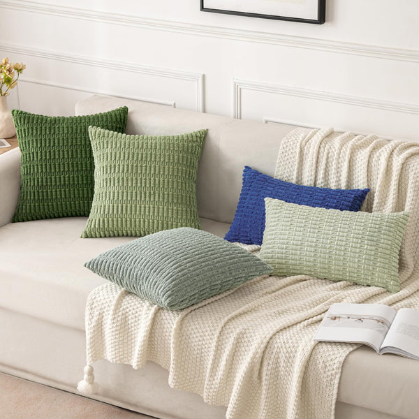 MIULEE Pack of 2 Corduroy Decorative Throw Pillow Covers 18x18 Inch Soft Boho Striped Pillow Covers Modern Farmhouse Christmas Home Decor for Sofa Living Room Couch Bed Cream White