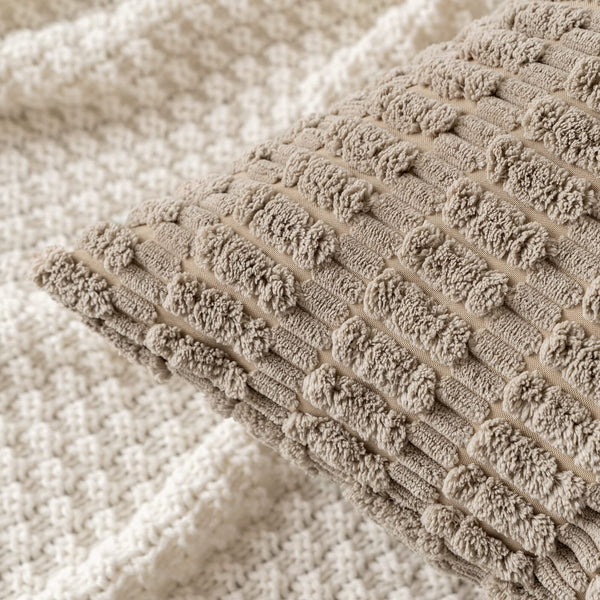 MIULEE Pack of 2 Corduroy Decorative Throw Pillow Covers 18x18 Inch Soft Boho Striped Pillow Covers Modern Farmhouse Christmas Home Decor for Sofa Living Room Couch Bed Cream White