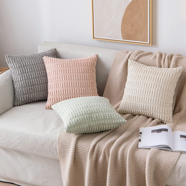 MIULEE Pack of 2 Corduroy Decorative Throw Pillow Covers 18x18 Inch Soft Boho Striped Pillow Covers Modern Farmhouse Christmas Home Decor for Sofa Living Room Couch Bed Cream White