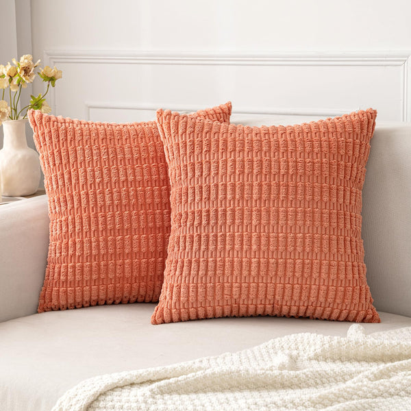 MIULEE Pack of 2 Corduroy Decorative Throw Pillow Covers 18x18 Inch Soft Boho Striped Pillow Covers Modern Farmhouse Christmas Home Decor for Sofa Living Room Couch Bed Cream White