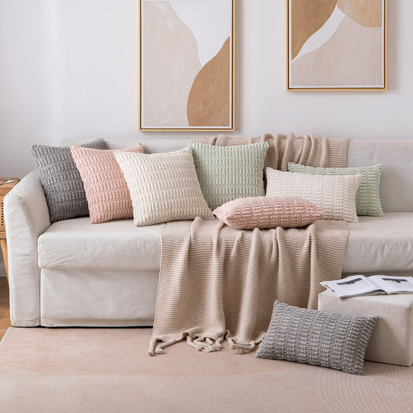 MIULEE Pack of 2 Corduroy Decorative Throw Pillow Covers 18x18 Inch Soft Boho Striped Pillow Covers Modern Farmhouse Christmas Home Decor for Sofa Living Room Couch Bed Cream White