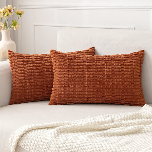 MIULEE Pack of 2 Corduroy Decorative Throw Pillow Covers 18x18 Inch Soft Boho Striped Pillow Covers Modern Farmhouse Christmas Home Decor for Sofa Living Room Couch Bed Cream White
