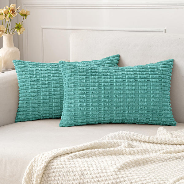 MIULEE Pack of 2 Corduroy Decorative Throw Pillow Covers 18x18 Inch Soft Boho Striped Pillow Covers Modern Farmhouse Christmas Home Decor for Sofa Living Room Couch Bed Cream White
