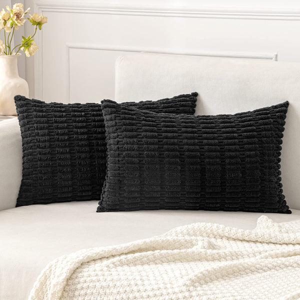 MIULEE Pack of 2 Corduroy Decorative Throw Pillow Covers 18x18 Inch Soft Boho Striped Pillow Covers Modern Farmhouse Christmas Home Decor for Sofa Living Room Couch Bed Cream White