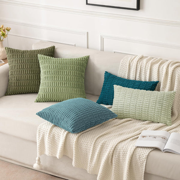 MIULEE Pack of 2 Corduroy Decorative Throw Pillow Covers 18x18 Inch Soft Boho Striped Pillow Covers Modern Farmhouse Christmas Home Decor for Sofa Living Room Couch Bed Cream White