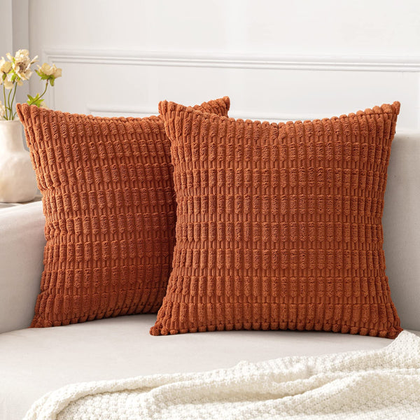 MIULEE Pack of 2 Corduroy Decorative Throw Pillow Covers 18x18 Inch Soft Boho Striped Pillow Covers Modern Farmhouse Christmas Home Decor for Sofa Living Room Couch Bed Cream White