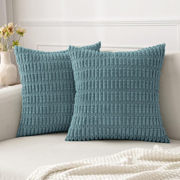 MIULEE Pack of 2 Corduroy Decorative Throw Pillow Covers 18x18 Inch Soft Boho Striped Pillow Covers Modern Farmhouse Christmas Home Decor for Sofa Living Room Couch Bed Cream White
