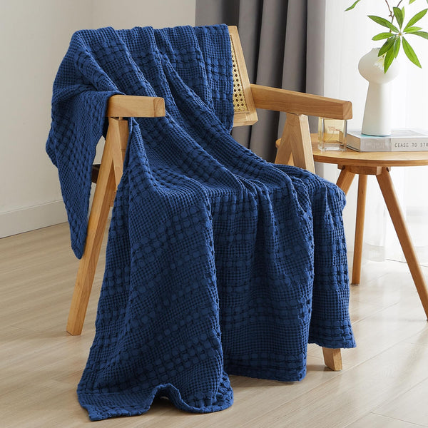 PHF 100% Cotton Waffle Weave Throw Blanket for Couch - Lightweight Washed Cotton Throw Blanket for Bed - 50"x60" Aesthetic Breathable Blanket for Room Decor & Office - Oatmeal