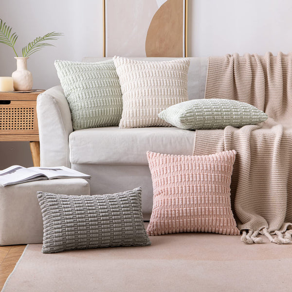 MIULEE Pack of 2 Corduroy Decorative Throw Pillow Covers 18x18 Inch Soft Boho Striped Pillow Covers Modern Farmhouse Christmas Home Decor for Sofa Living Room Couch Bed Cream White
