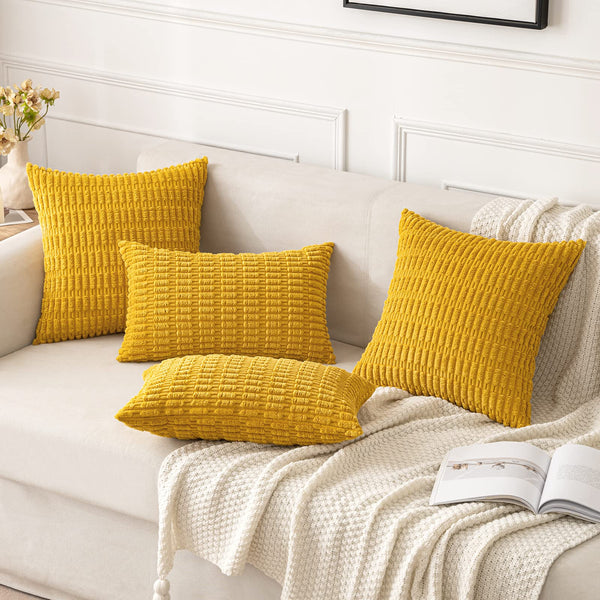 MIULEE Pack of 2 Corduroy Decorative Throw Pillow Covers 18x18 Inch Soft Boho Striped Pillow Covers Modern Farmhouse Christmas Home Decor for Sofa Living Room Couch Bed Cream White