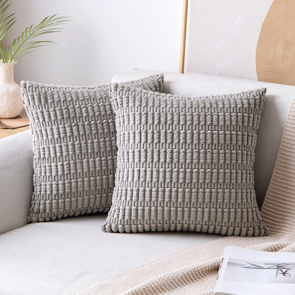 MIULEE Pack of 2 Corduroy Decorative Throw Pillow Covers 18x18 Inch Soft Boho Striped Pillow Covers Modern Farmhouse Christmas Home Decor for Sofa Living Room Couch Bed Cream White