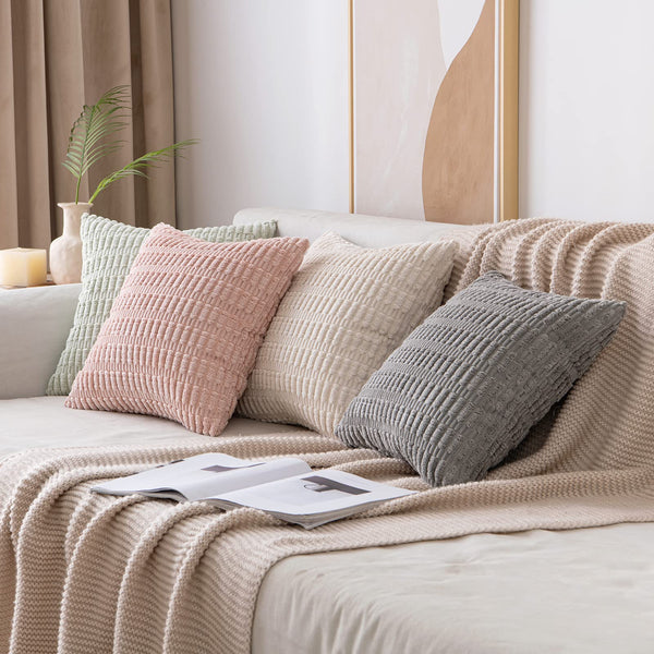 MIULEE Pack of 2 Corduroy Decorative Throw Pillow Covers 18x18 Inch Soft Boho Striped Pillow Covers Modern Farmhouse Christmas Home Decor for Sofa Living Room Couch Bed Cream White
