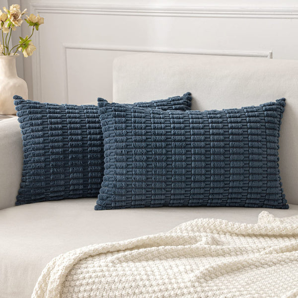 MIULEE Pack of 2 Corduroy Decorative Throw Pillow Covers 18x18 Inch Soft Boho Striped Pillow Covers Modern Farmhouse Christmas Home Decor for Sofa Living Room Couch Bed Cream White