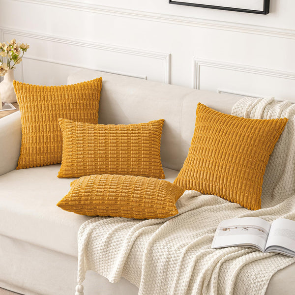 MIULEE Pack of 2 Corduroy Decorative Throw Pillow Covers 18x18 Inch Soft Boho Striped Pillow Covers Modern Farmhouse Christmas Home Decor for Sofa Living Room Couch Bed Cream White