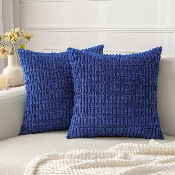 MIULEE Pack of 2 Corduroy Decorative Throw Pillow Covers 18x18 Inch Soft Boho Striped Pillow Covers Modern Farmhouse Christmas Home Decor for Sofa Living Room Couch Bed Cream White