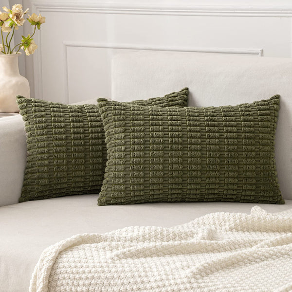 MIULEE Pack of 2 Corduroy Decorative Throw Pillow Covers 18x18 Inch Soft Boho Striped Pillow Covers Modern Farmhouse Christmas Home Decor for Sofa Living Room Couch Bed Cream White