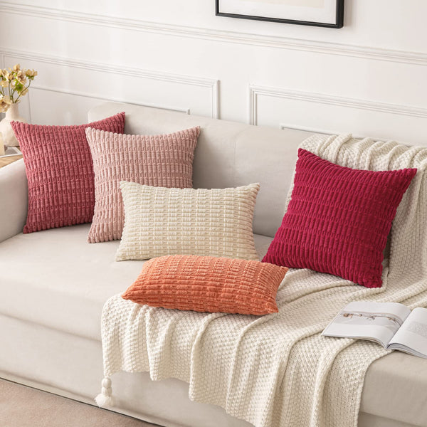 MIULEE Pack of 2 Corduroy Decorative Throw Pillow Covers 18x18 Inch Soft Boho Striped Pillow Covers Modern Farmhouse Christmas Home Decor for Sofa Living Room Couch Bed Cream White