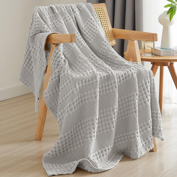 PHF 100% Cotton Waffle Weave Throw Blanket for Couch - Lightweight Washed Cotton Throw Blanket for Bed - 50"x60" Aesthetic Breathable Blanket for Room Decor & Office - Oatmeal