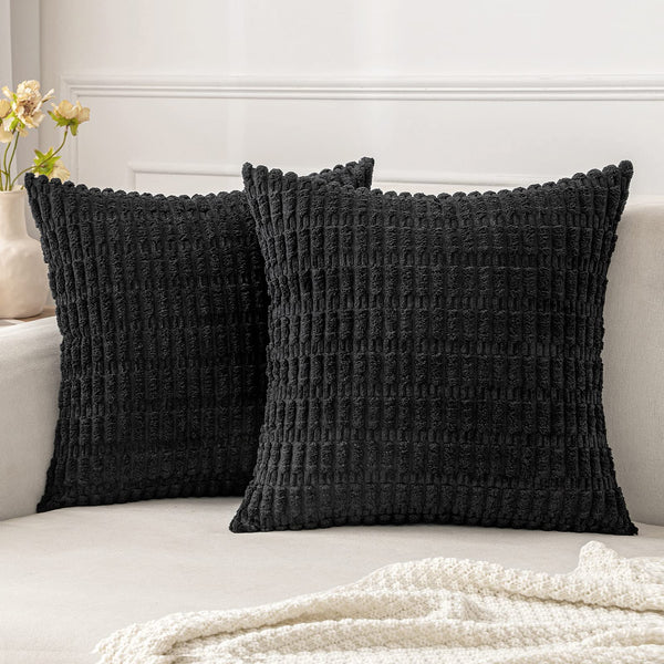 MIULEE Pack of 2 Corduroy Decorative Throw Pillow Covers 18x18 Inch Soft Boho Striped Pillow Covers Modern Farmhouse Christmas Home Decor for Sofa Living Room Couch Bed Cream White