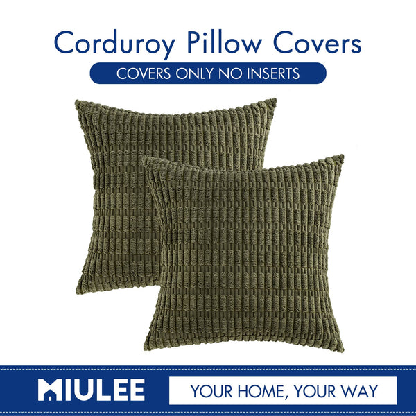 MIULEE Pack of 2 Corduroy Decorative Throw Pillow Covers 18x18 Inch Soft Boho Striped Pillow Covers Modern Farmhouse Christmas Home Decor for Sofa Living Room Couch Bed Cream White