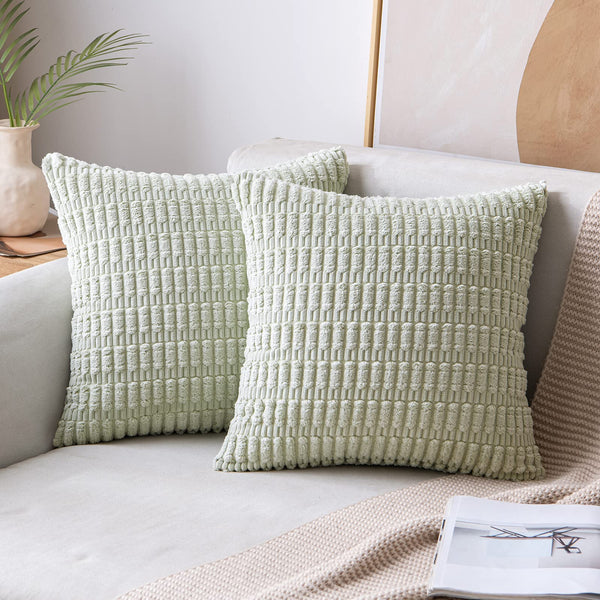MIULEE Pack of 2 Corduroy Decorative Throw Pillow Covers 18x18 Inch Soft Boho Striped Pillow Covers Modern Farmhouse Christmas Home Decor for Sofa Living Room Couch Bed Cream White