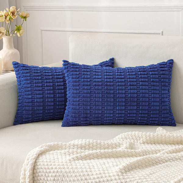 MIULEE Pack of 2 Corduroy Decorative Throw Pillow Covers 18x18 Inch Soft Boho Striped Pillow Covers Modern Farmhouse Christmas Home Decor for Sofa Living Room Couch Bed Cream White