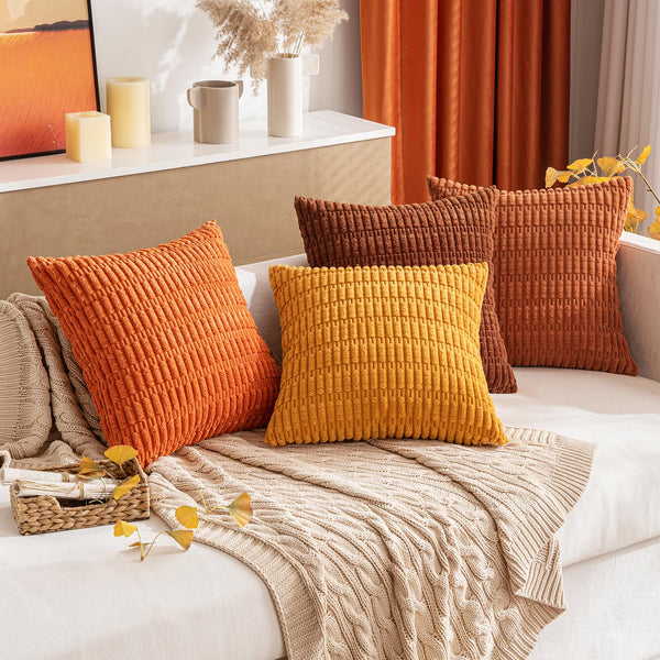MIULEE Pack of 2 Corduroy Decorative Throw Pillow Covers 18x18 Inch Soft Boho Striped Pillow Covers Modern Farmhouse Christmas Home Decor for Sofa Living Room Couch Bed Cream White