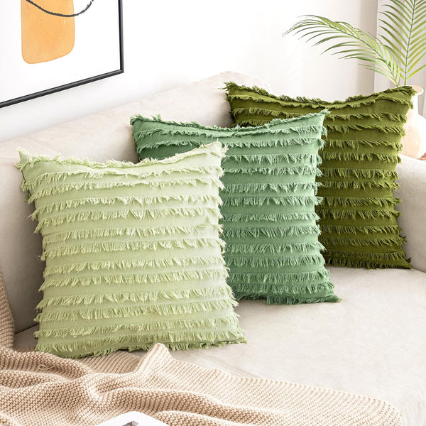 MIULEE Set of 2 Decorative Boho Throw Pillow Covers Linen Striped Jacquard Pattern Christmas Cushion Covers for Sofa Couch Living Room Bedroom 26x26 Inch White