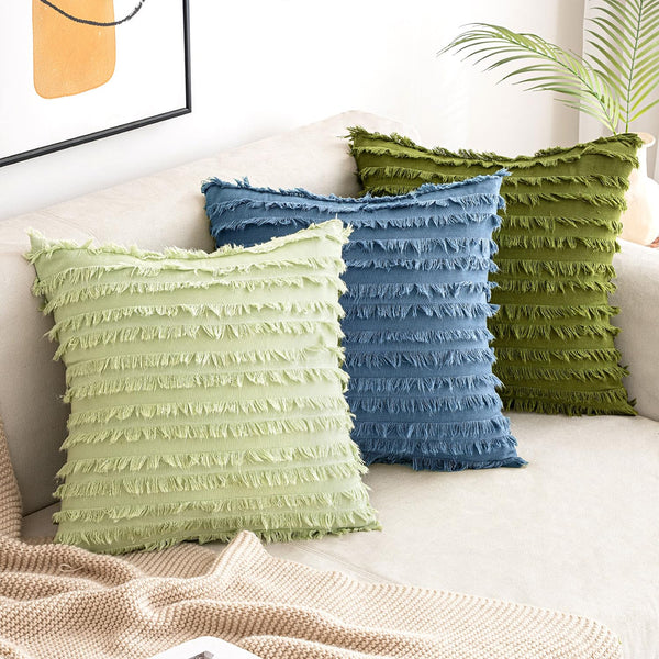 MIULEE Set of 2 Decorative Boho Throw Pillow Covers Linen Striped Jacquard Pattern Christmas Cushion Covers for Sofa Couch Living Room Bedroom 26x26 Inch White