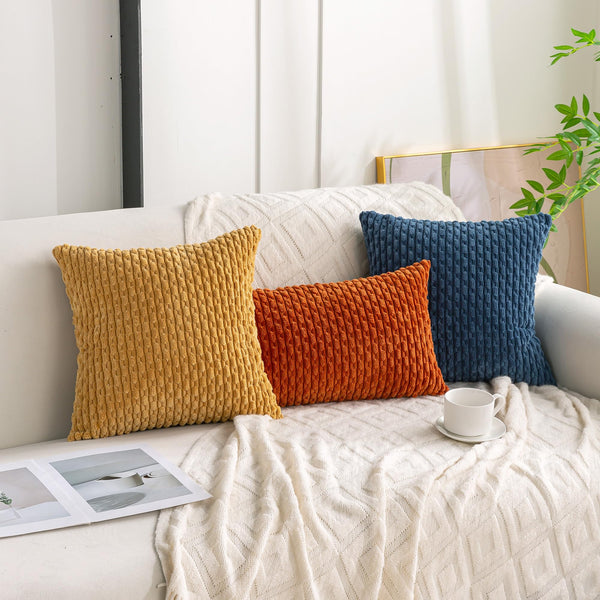 Set of 4 Neutral Decorative Pillow Covers 18x18 Inch Corduroy Throw Pillow Covers for Bed Couch Sofa Living Room Soft Cushion Cases