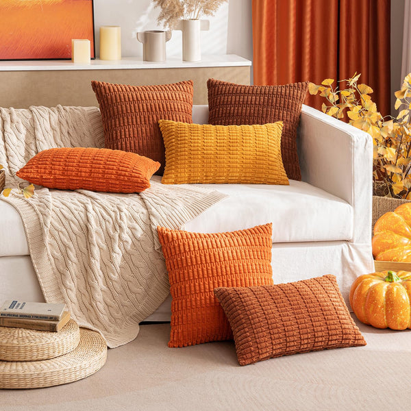 MIULEE Pack of 2 Corduroy Decorative Throw Pillow Covers 18x18 Inch Soft Boho Striped Pillow Covers Modern Farmhouse Christmas Home Decor for Sofa Living Room Couch Bed Cream White