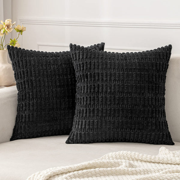 MIULEE Pack of 2 Corduroy Decorative Throw Pillow Covers 18x18 Inch Soft Boho Striped Pillow Covers Modern Farmhouse Christmas Home Decor for Sofa Living Room Couch Bed Cream White
