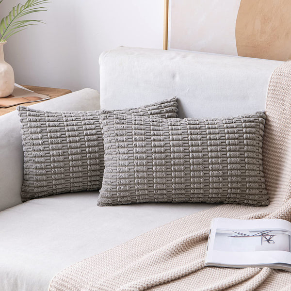 MIULEE Pack of 2 Corduroy Decorative Throw Pillow Covers 18x18 Inch Soft Boho Striped Pillow Covers Modern Farmhouse Christmas Home Decor for Sofa Living Room Couch Bed Cream White