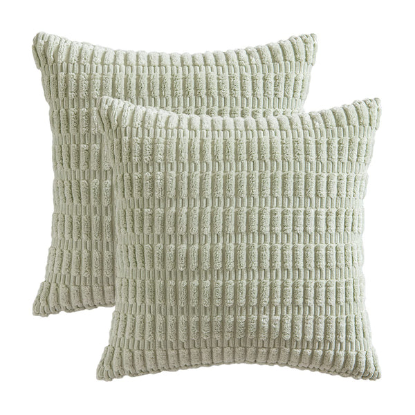 MIULEE Pack of 2 Corduroy Decorative Throw Pillow Covers 18x18 Inch Soft Boho Striped Pillow Covers Modern Farmhouse Christmas Home Decor for Sofa Living Room Couch Bed Cream White