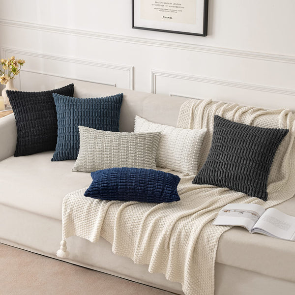 MIULEE Pack of 2 Corduroy Decorative Throw Pillow Covers 18x18 Inch Soft Boho Striped Pillow Covers Modern Farmhouse Christmas Home Decor for Sofa Living Room Couch Bed Cream White