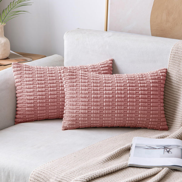 MIULEE Pack of 2 Corduroy Decorative Throw Pillow Covers 18x18 Inch Soft Boho Striped Pillow Covers Modern Farmhouse Christmas Home Decor for Sofa Living Room Couch Bed Cream White